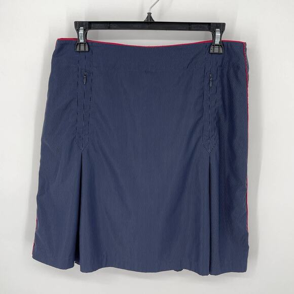 Nike Golf Navy Skirt Women Sz 8 Pinstripe A-Line Pleats Zip Pockets Liner Shorts - Picture 1 of 11